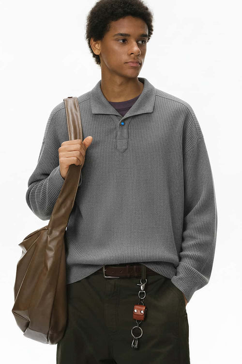 Tailored One-Piece Collar Long Sleeve Polo - Gray