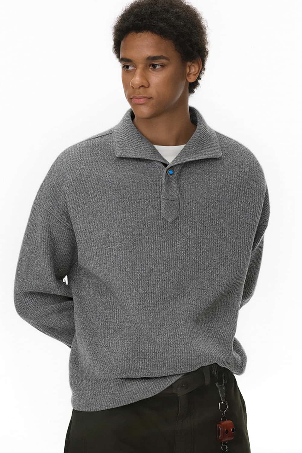 Tailored One-Piece Collar Long Sleeve Polo - Gray