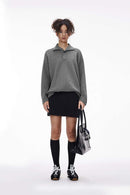 Tailored One-Piece Collar Long Sleeve Polo - Gray
