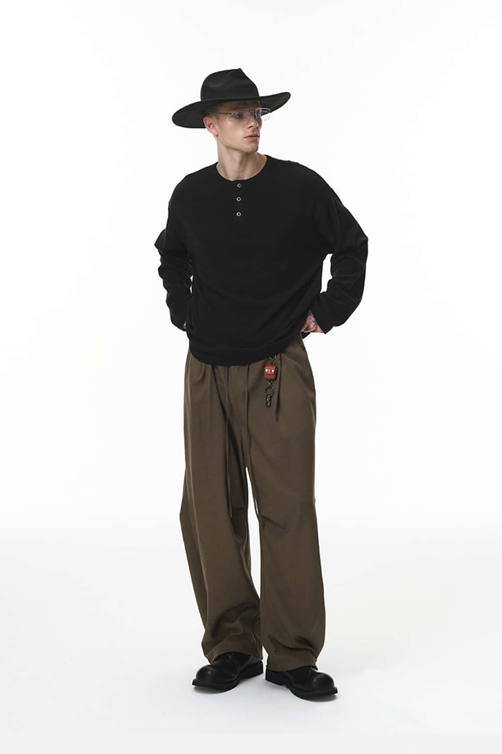 Men's Relaxed Henley Long-Sleeve Tee - Black