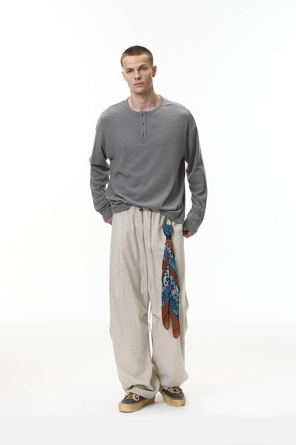 Men's Relaxed Henley Long-Sleeve Tee - Flower Gray