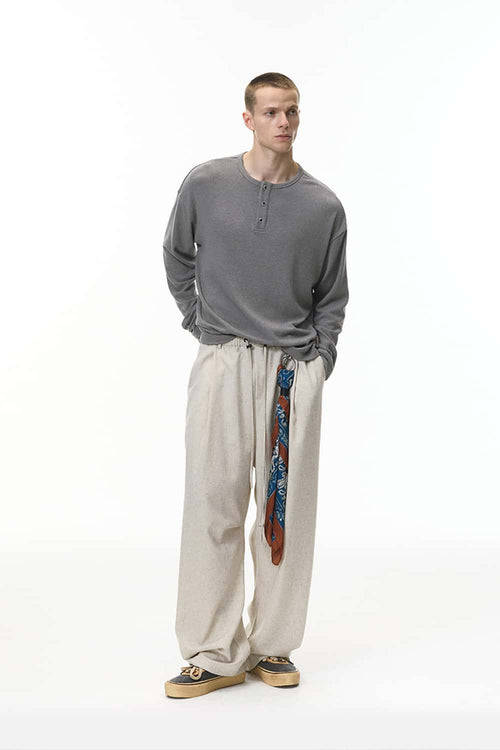 Men's Relaxed Henley Long-Sleeve Tee - Flower Gray