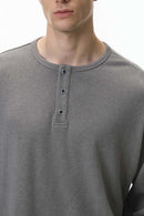 Men's Relaxed Henley Long-Sleeve Tee - Flower Gray