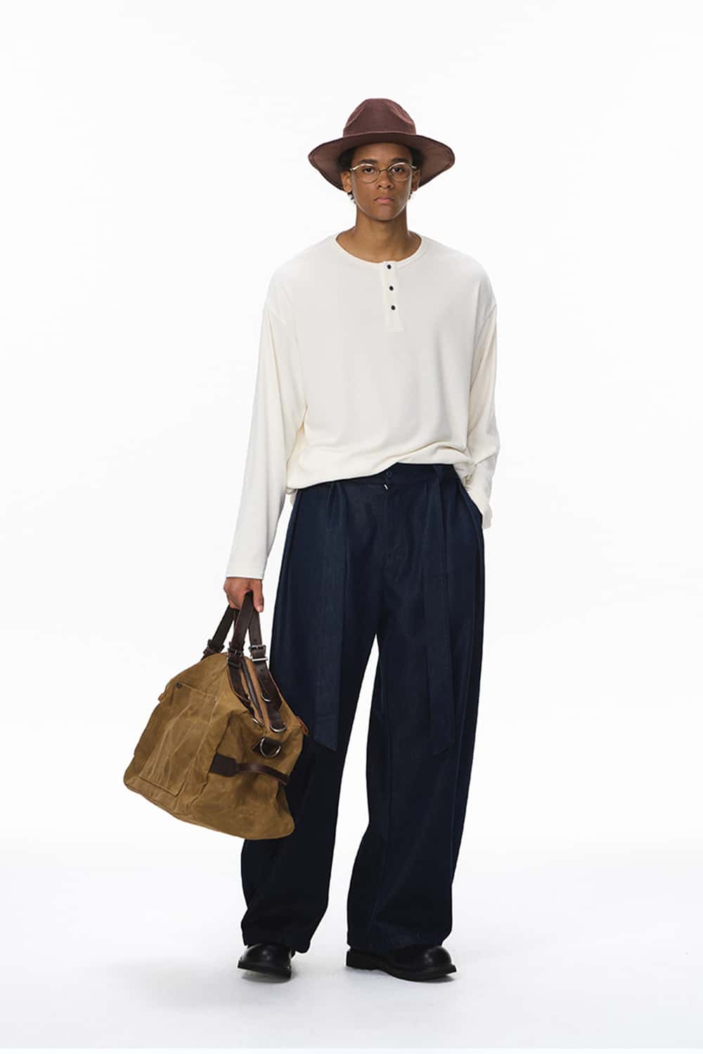 Men's Relaxed Henley Long-Sleeve Tee - White