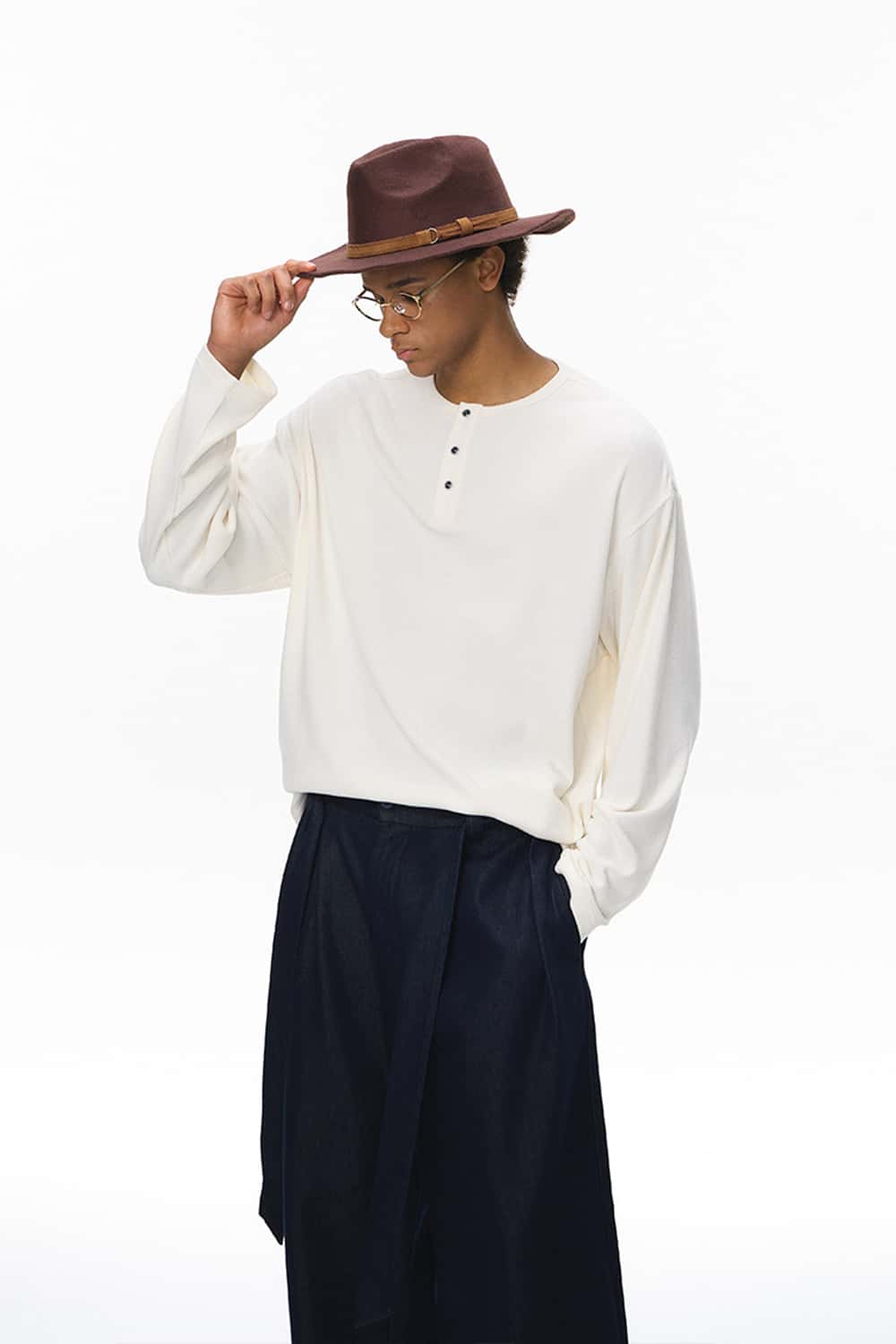 Men's Relaxed Henley Long-Sleeve Tee - White