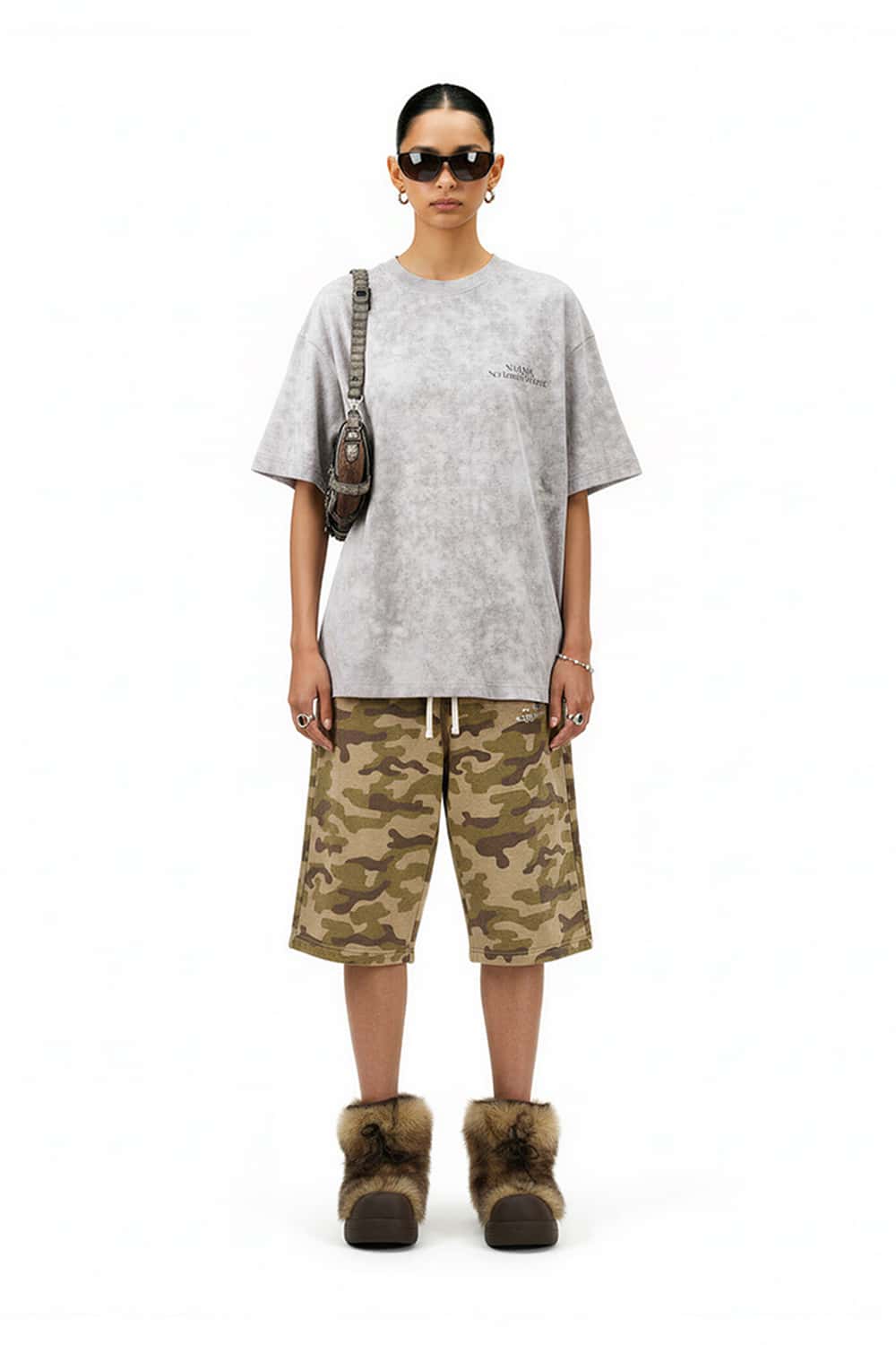 Reflective Distressed Tie-Dye Tee - Gray
