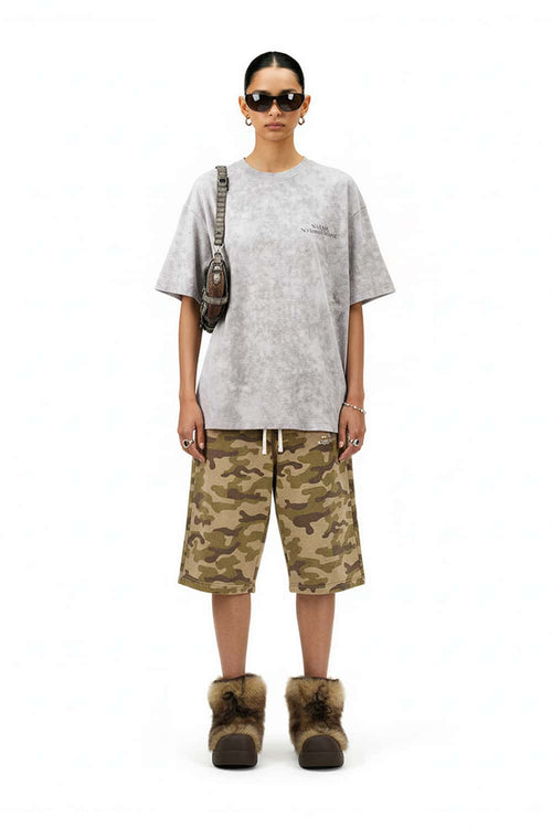 Reflective Distressed Tie-Dye Tee - Gray