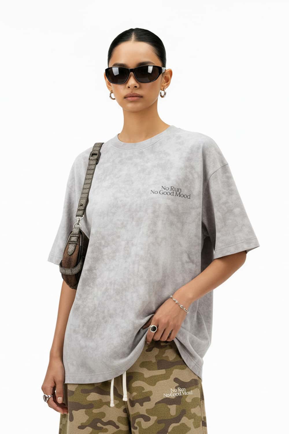 Reflective Distressed Tie-Dye Tee - Gray