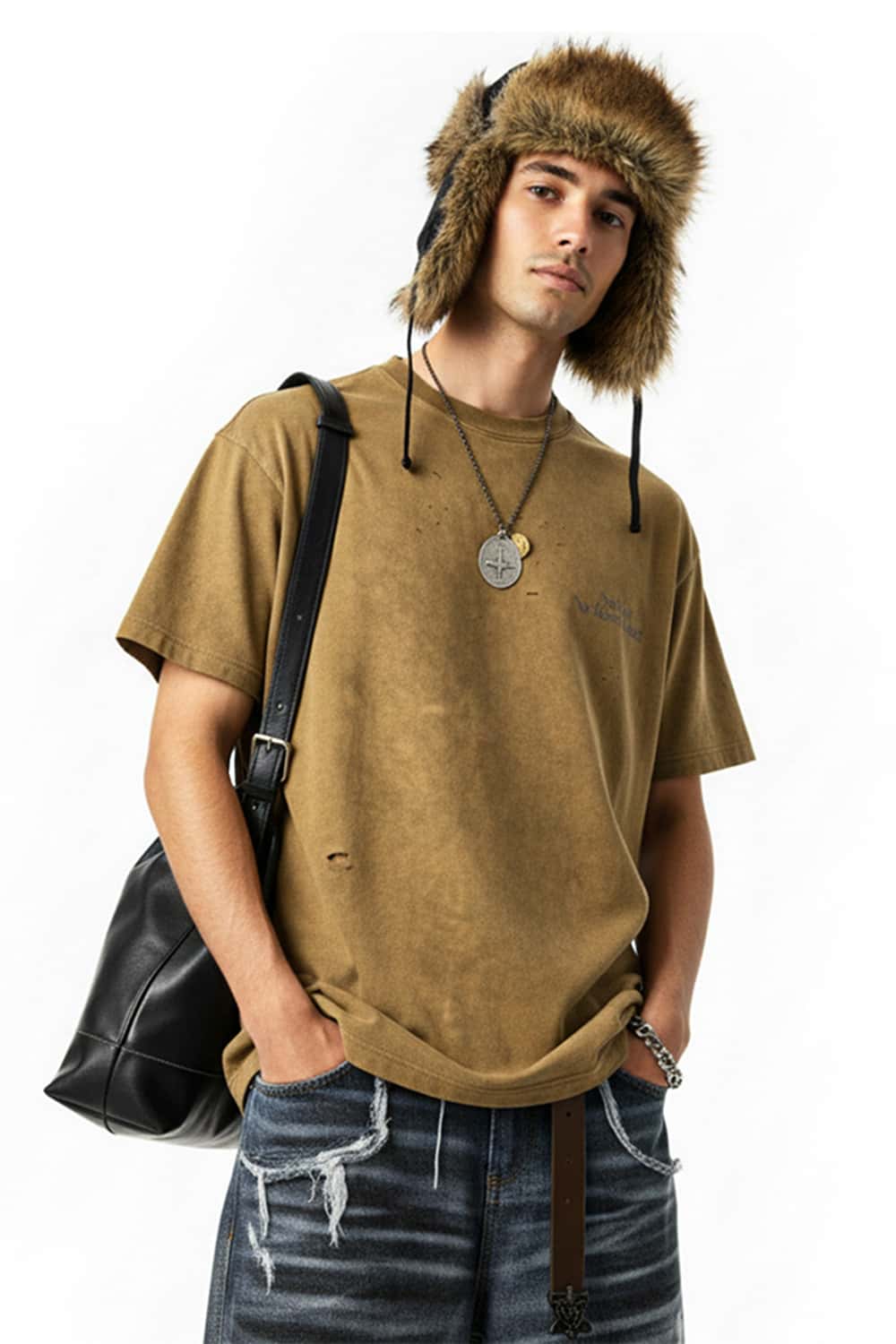 Reflective Distressed Tie-Dye Tee - Yellow