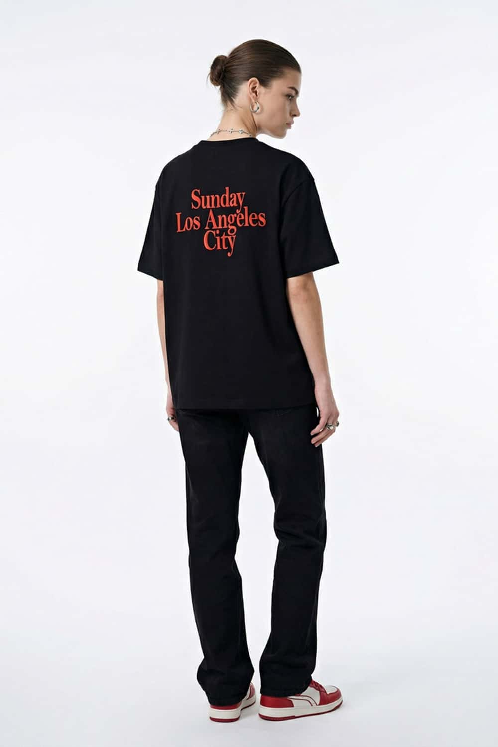 Relaxed Embroidered Graphic Tee - Black