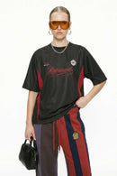 Mesh-Panel Graphic Raglan Tee in Black - front product view