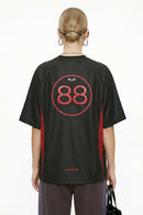 Mesh-Panel Graphic Raglan Tee in Black - back product view