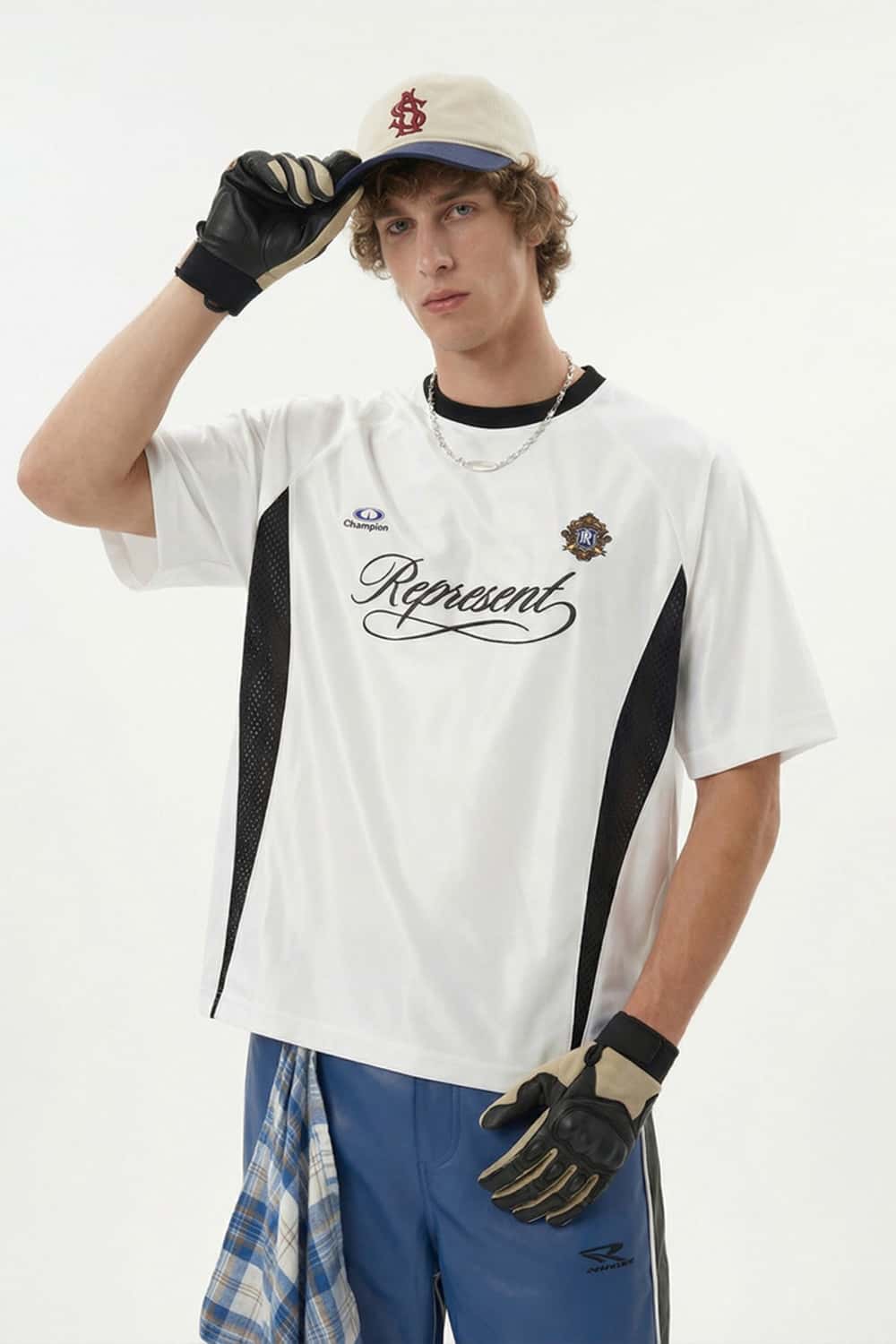 Mesh-Panel Graphic Raglan Tee in Off White - front product view