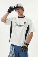 Mesh-Panel Graphic Raglan Tee in Off White - front product view