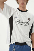 Mesh-Panel Graphic Raglan Tee in Off White - product detail close-up