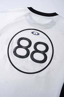 Mesh-Panel Graphic Raglan Tee in Off White - graphic detail