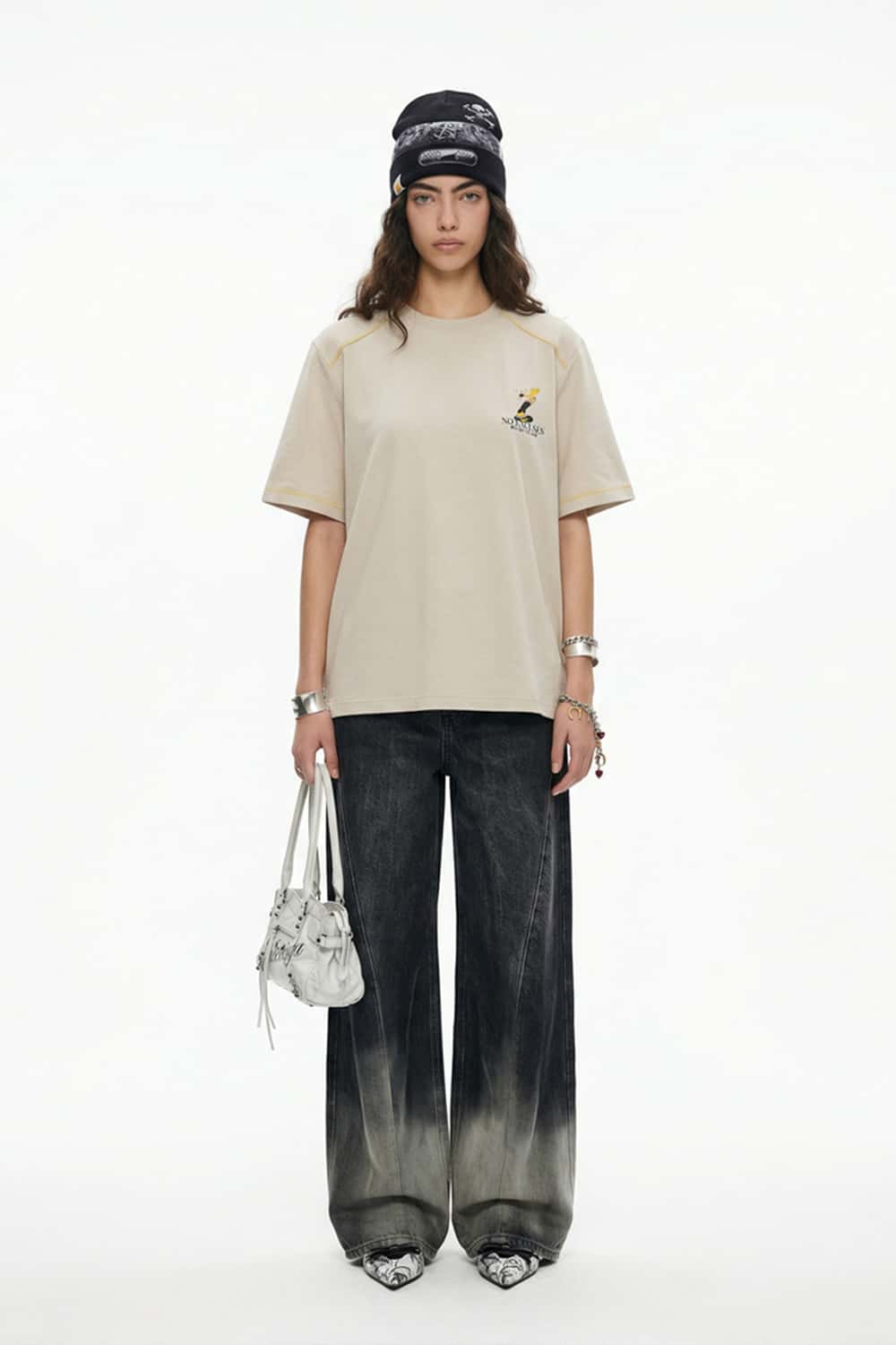 Animal Print Contrast Stitch Active Tee - Apricot