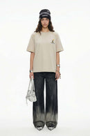 Animal Print Contrast Stitch Active Tee - Apricot