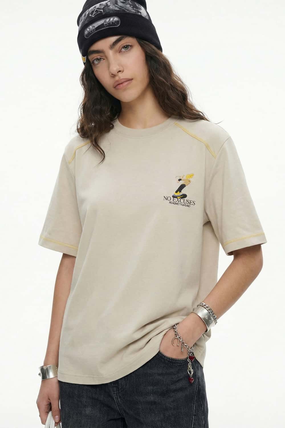 Animal Print Contrast Stitch Active Tee - Apricot