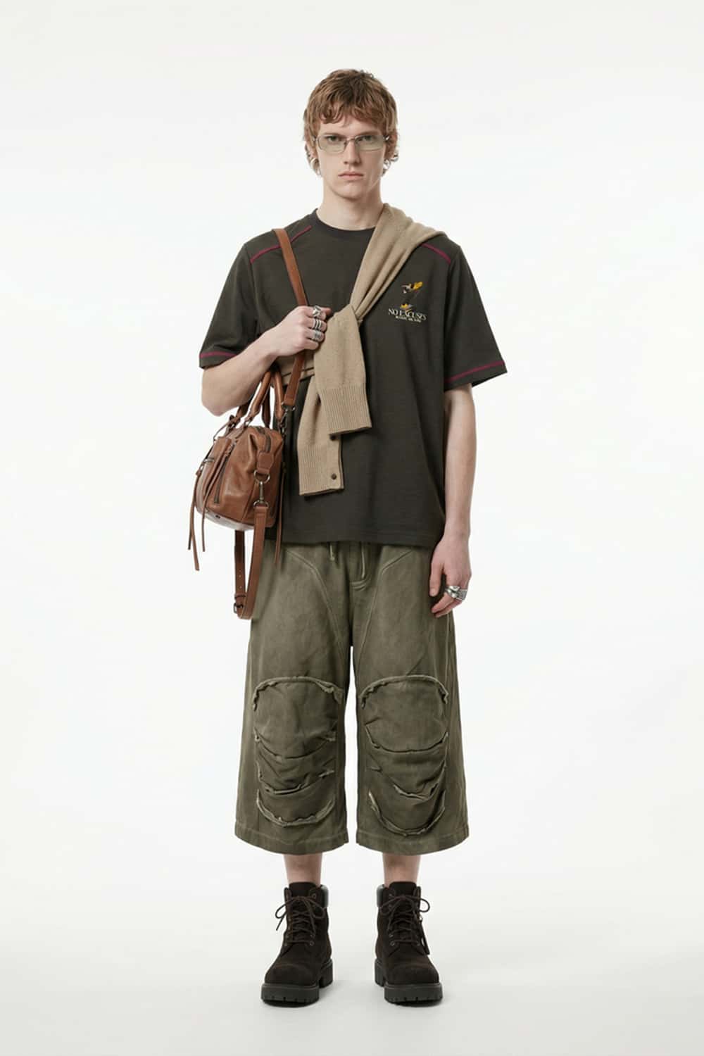 Animal Print Contrast Stitch Active Tee - Dark Gray