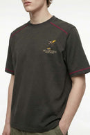 Animal Print Contrast Stitch Active Tee - Dark Gray