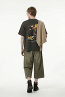 Animal Print Contrast Stitch Active Tee - Dark Gray