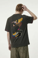 Animal Print Contrast Stitch Active Tee - Dark Gray