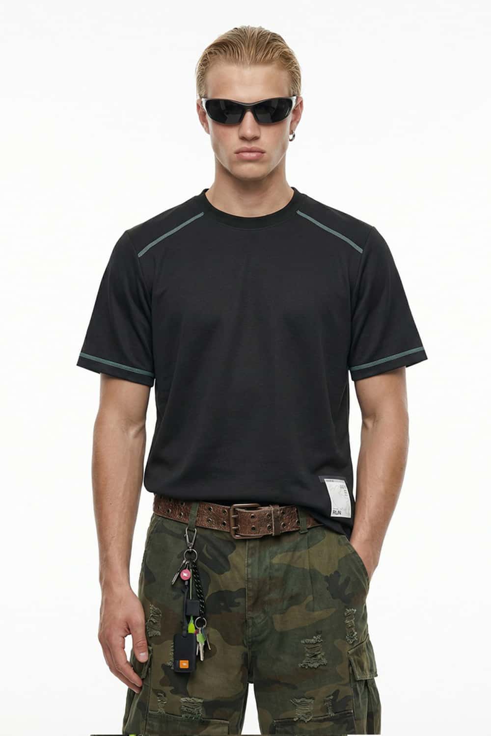 Contrast Stitch Active Performance Tee - Black