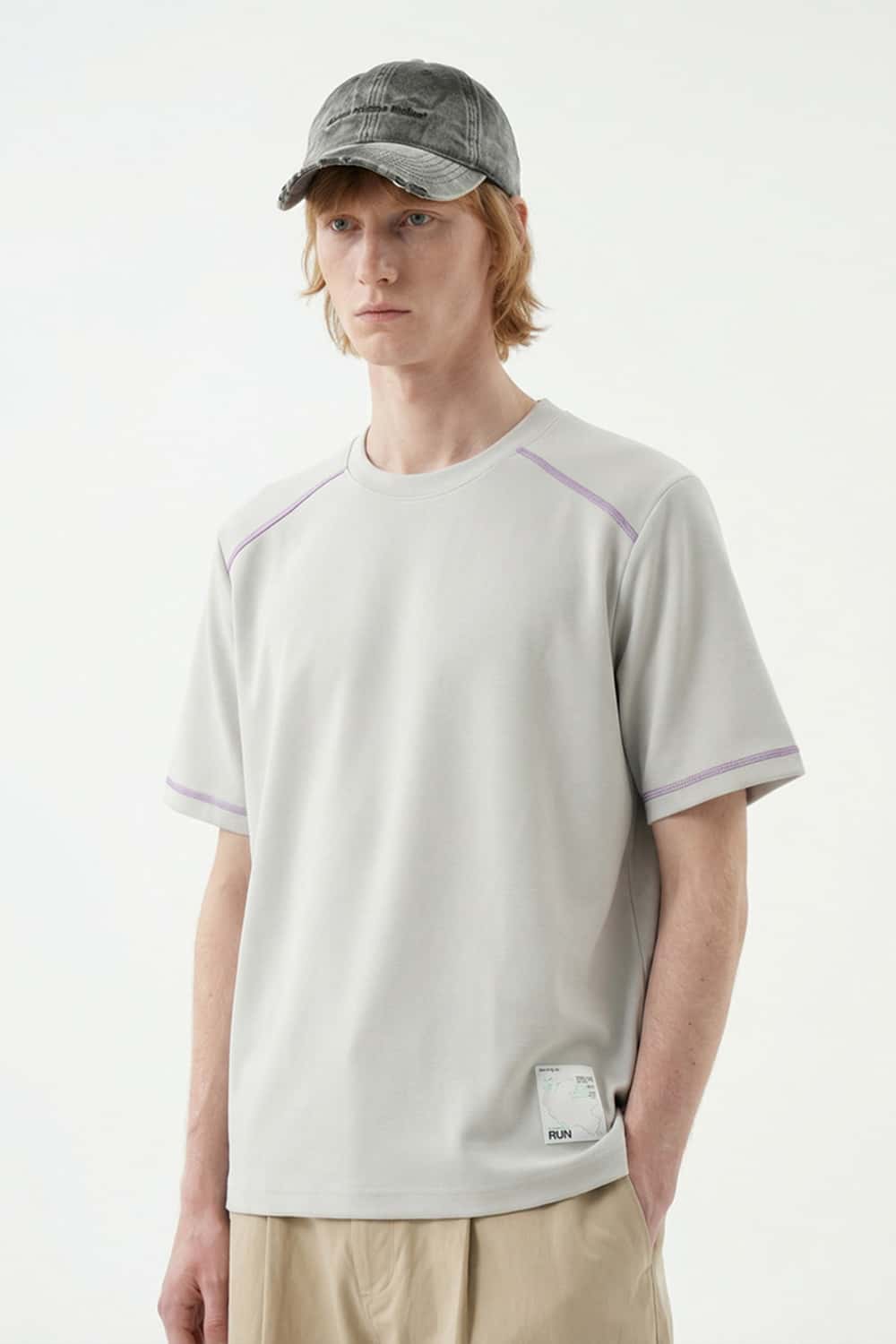 Contrast Stitch Active Performance Tee - Light Gray