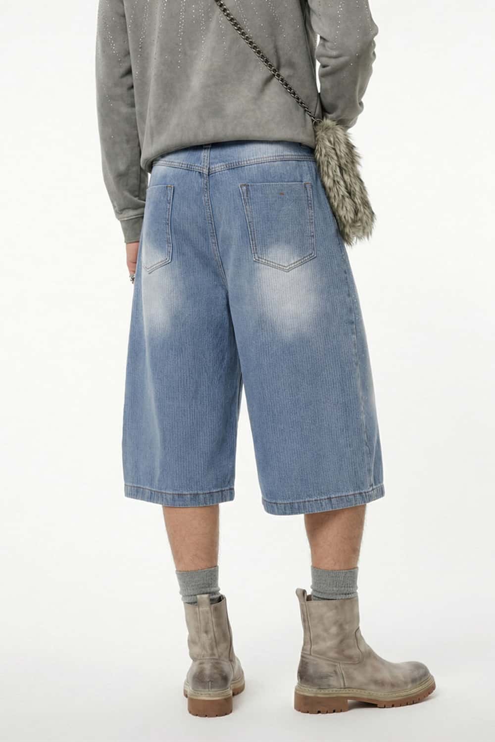 Men's Distressed Rhinestone Cropped Denim - Blue