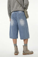 Men's Distressed Rhinestone Cropped Denim - Blue
