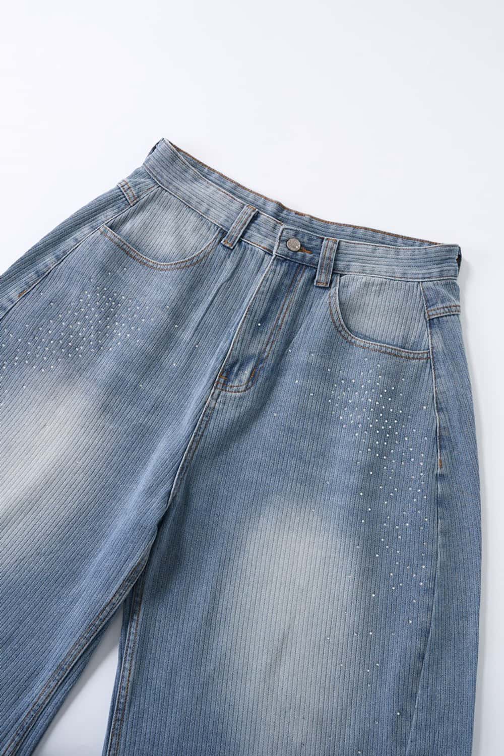 Men's Distressed Rhinestone Cropped Denim - Blue