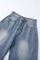 Men's Distressed Rhinestone Cropped Denim - Blue