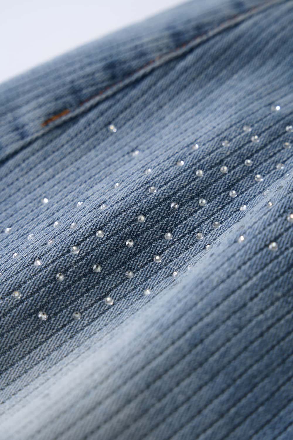 Men's Distressed Rhinestone Cropped Denim - Blue