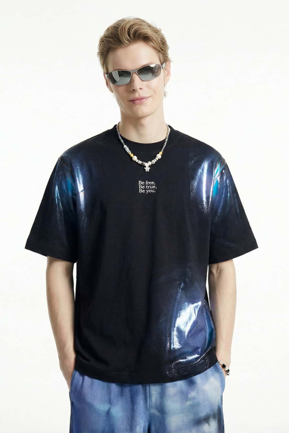 Graphic Spark Print Cooling-Touch Tee - Black