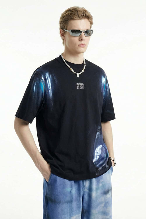 Graphic Spark Print Cooling-Touch Tee - Black