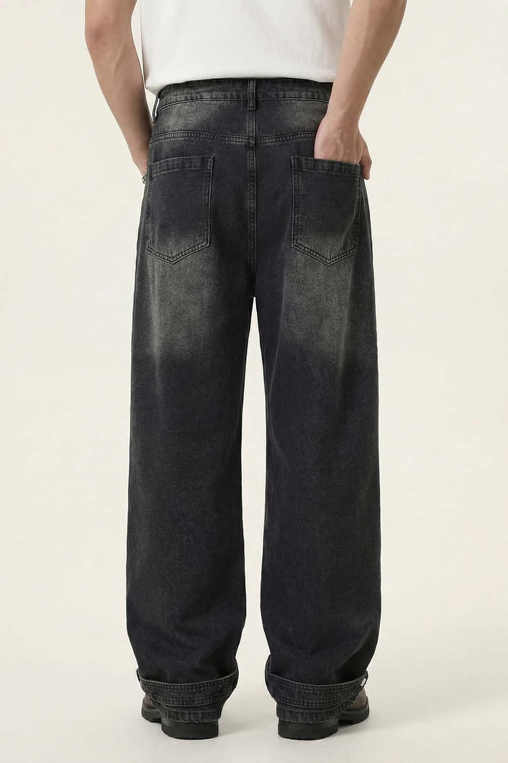 Distressed Rhinestone Pocket Jeans - Black