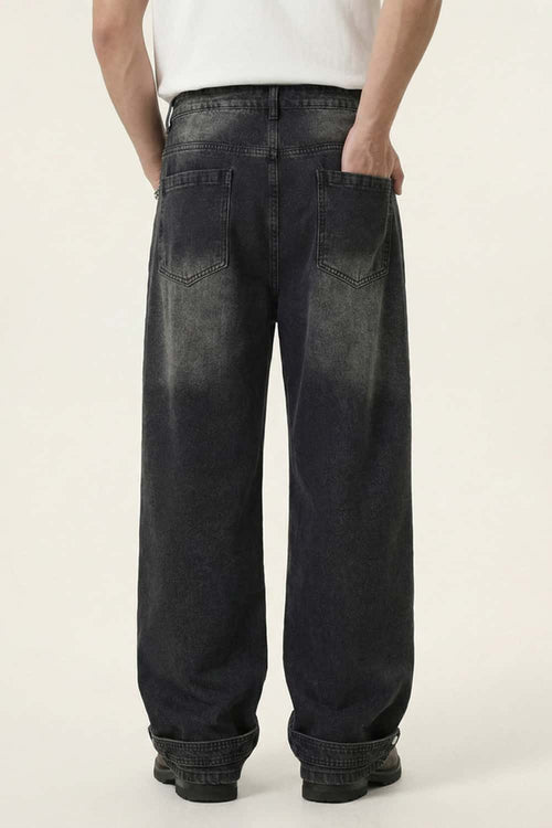 Distressed Rhinestone Pocket Jeans - Black