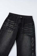 Distressed Rhinestone Pocket Jeans - Black