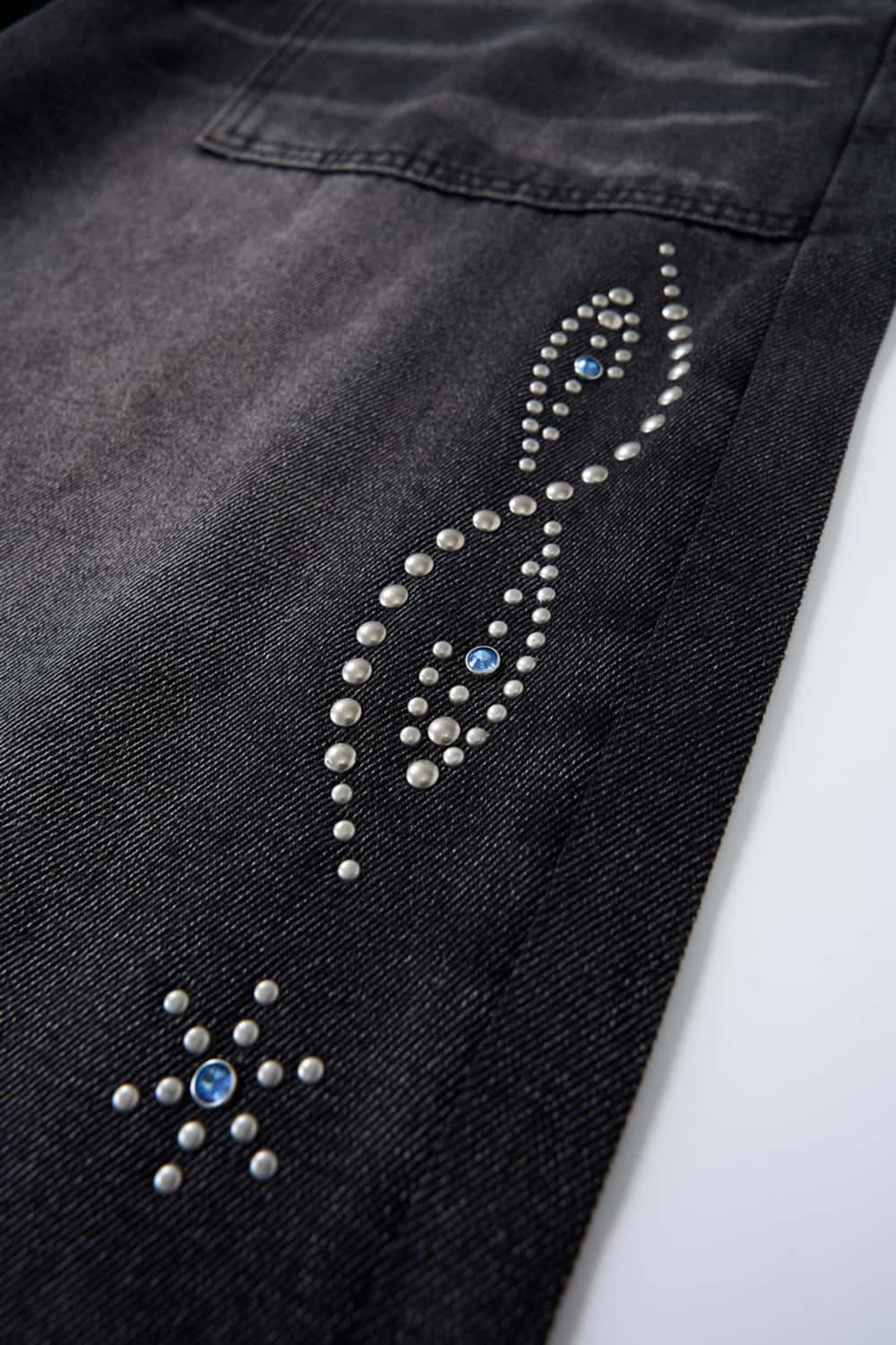 Distressed Rhinestone Pocket Jeans - Black