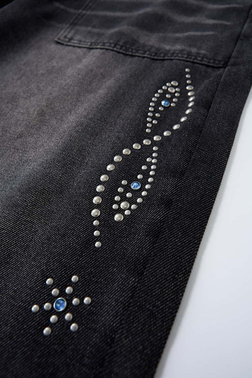 Distressed Rhinestone Pocket Jeans - Black