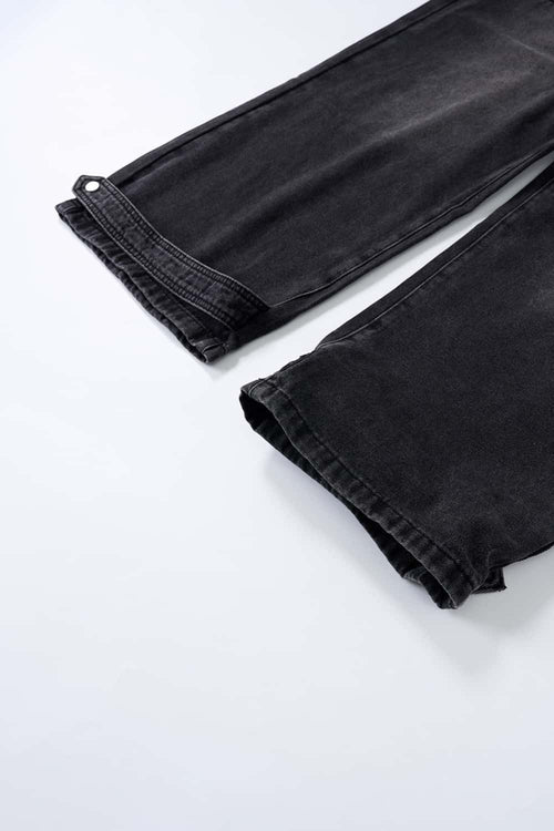Distressed Rhinestone Pocket Jeans - Black