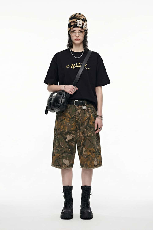 Metallic Foil 3D Cut Graphic Tee - Black