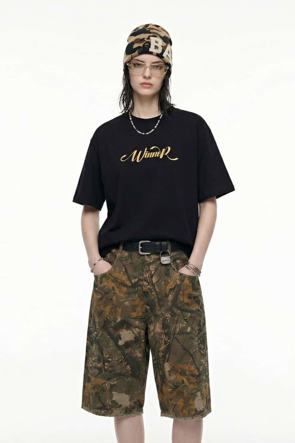 Metallic Foil 3D Cut Graphic Tee - Black