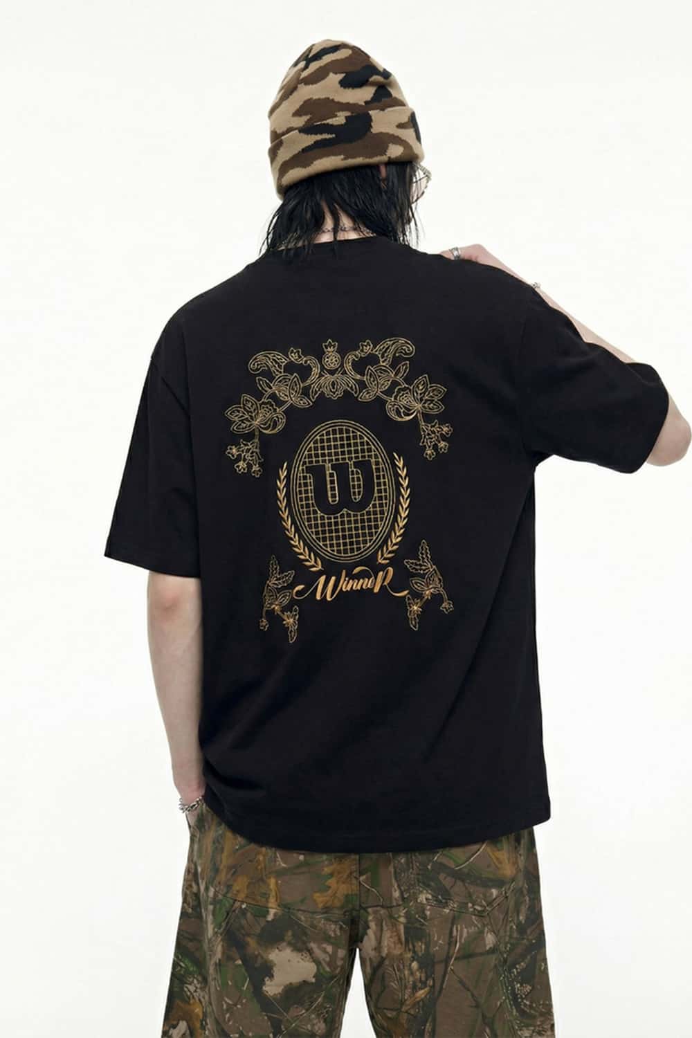 Metallic Foil 3D Cut Graphic Tee - Black