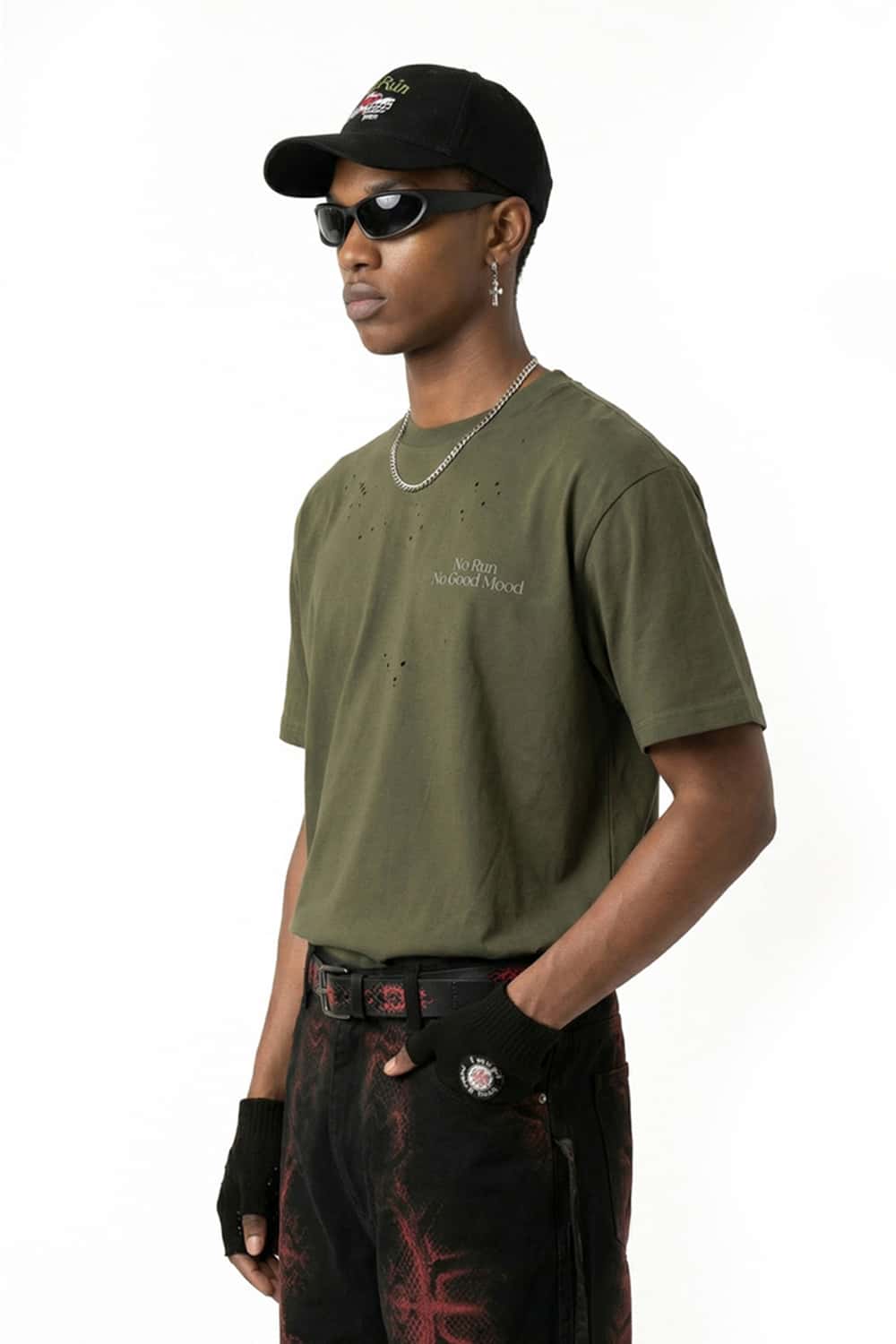 Distressed Reflective Active Graphic Tee - Olive