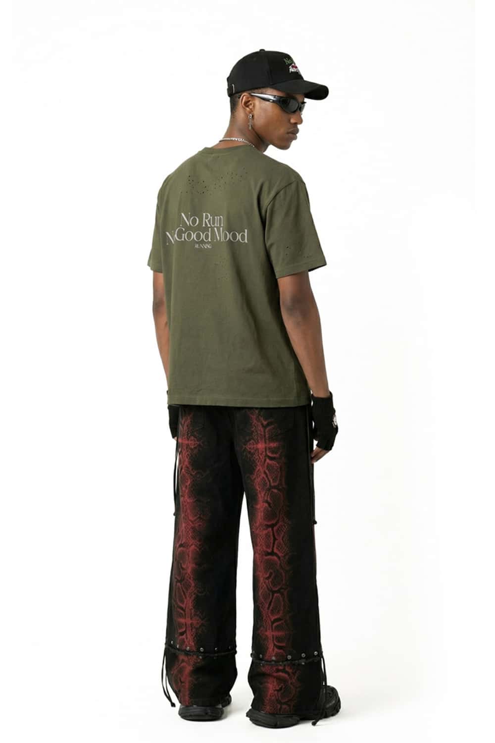 Distressed Reflective Active Graphic Tee - Olive