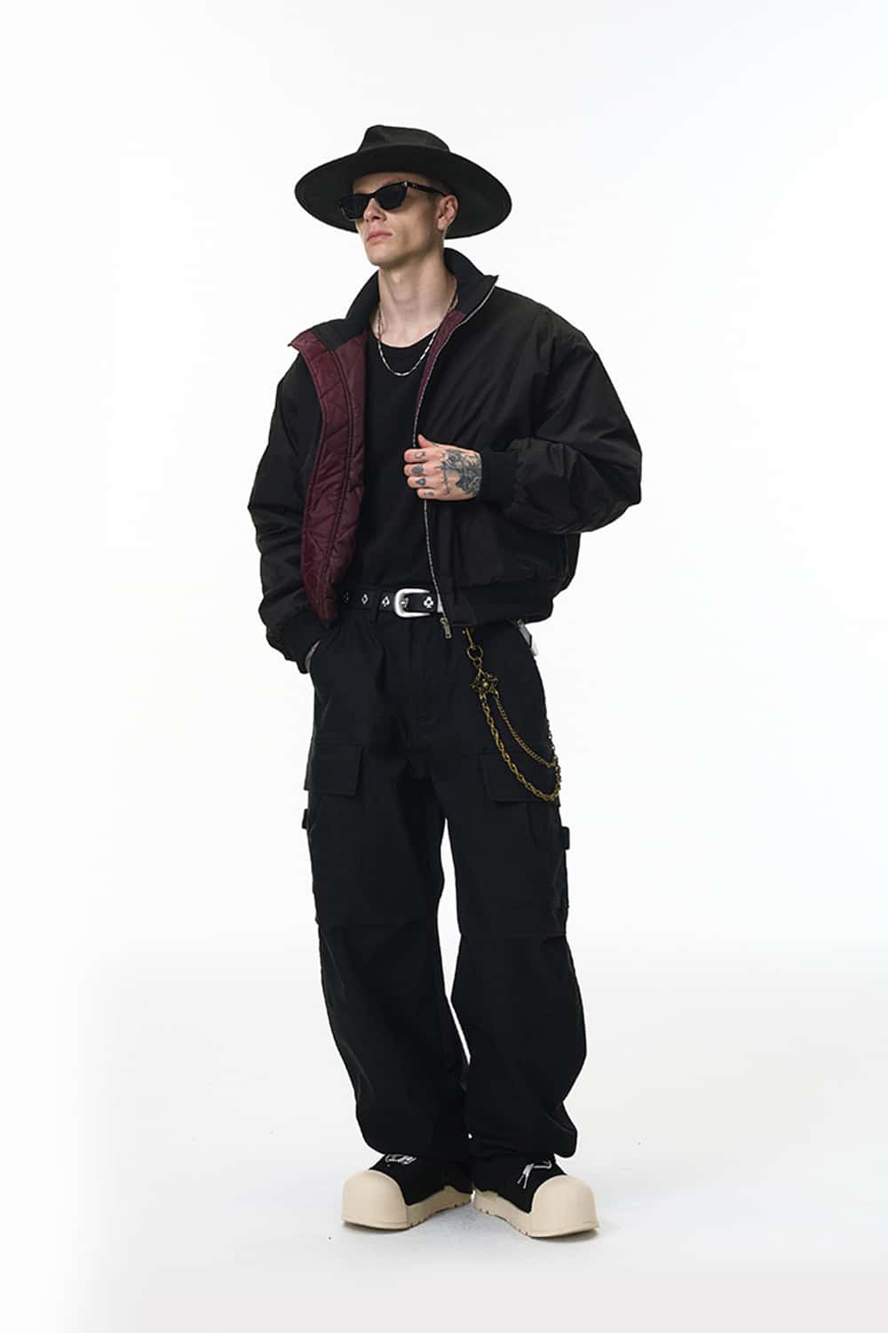 Vintage Utility Mock Neck Bomber - Black