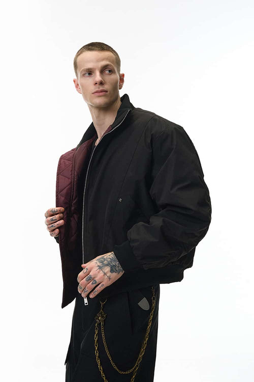 Vintage Utility Mock Neck Bomber - Black
