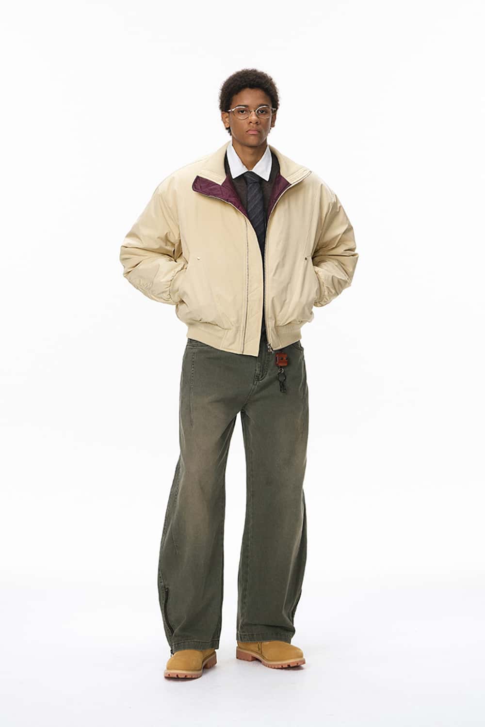 Vintage Utility Mock Neck Bomber - Light Khaki
